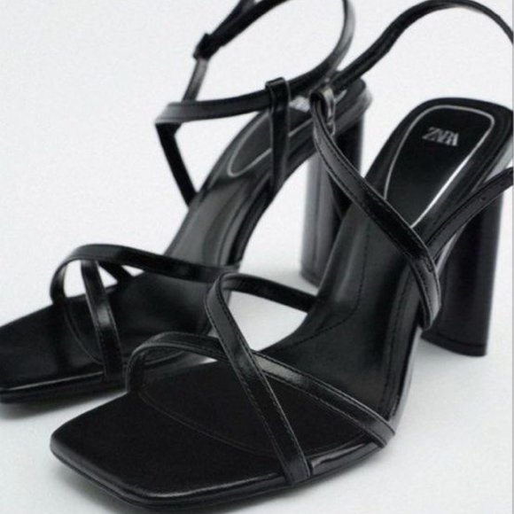 Zara Leather Square Toe Strappy Heels - Picture 1 of 6